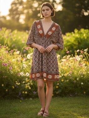 Renee C. Geometric Long Sleeve Dress